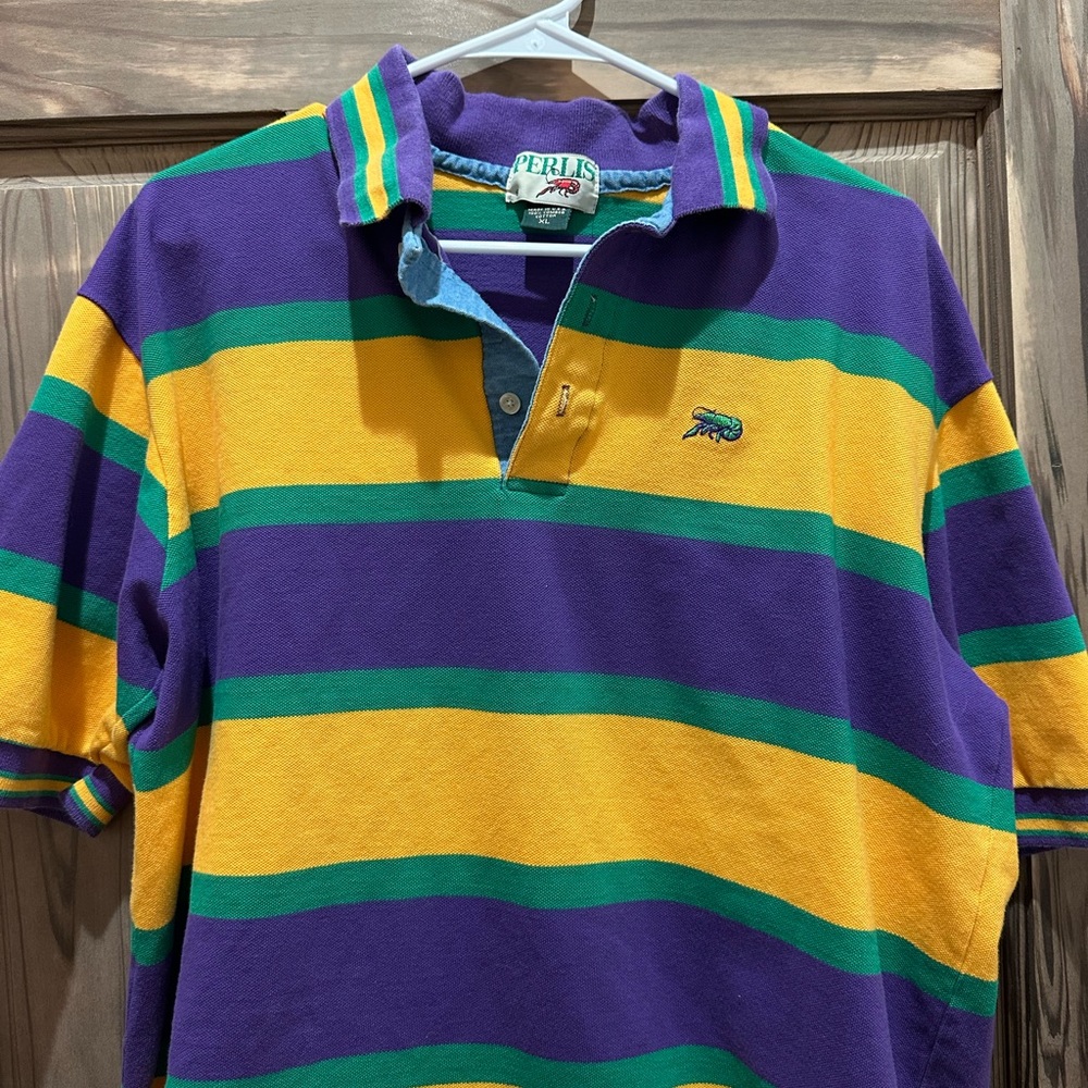 Men's Purple and Yellow Striped Shirt